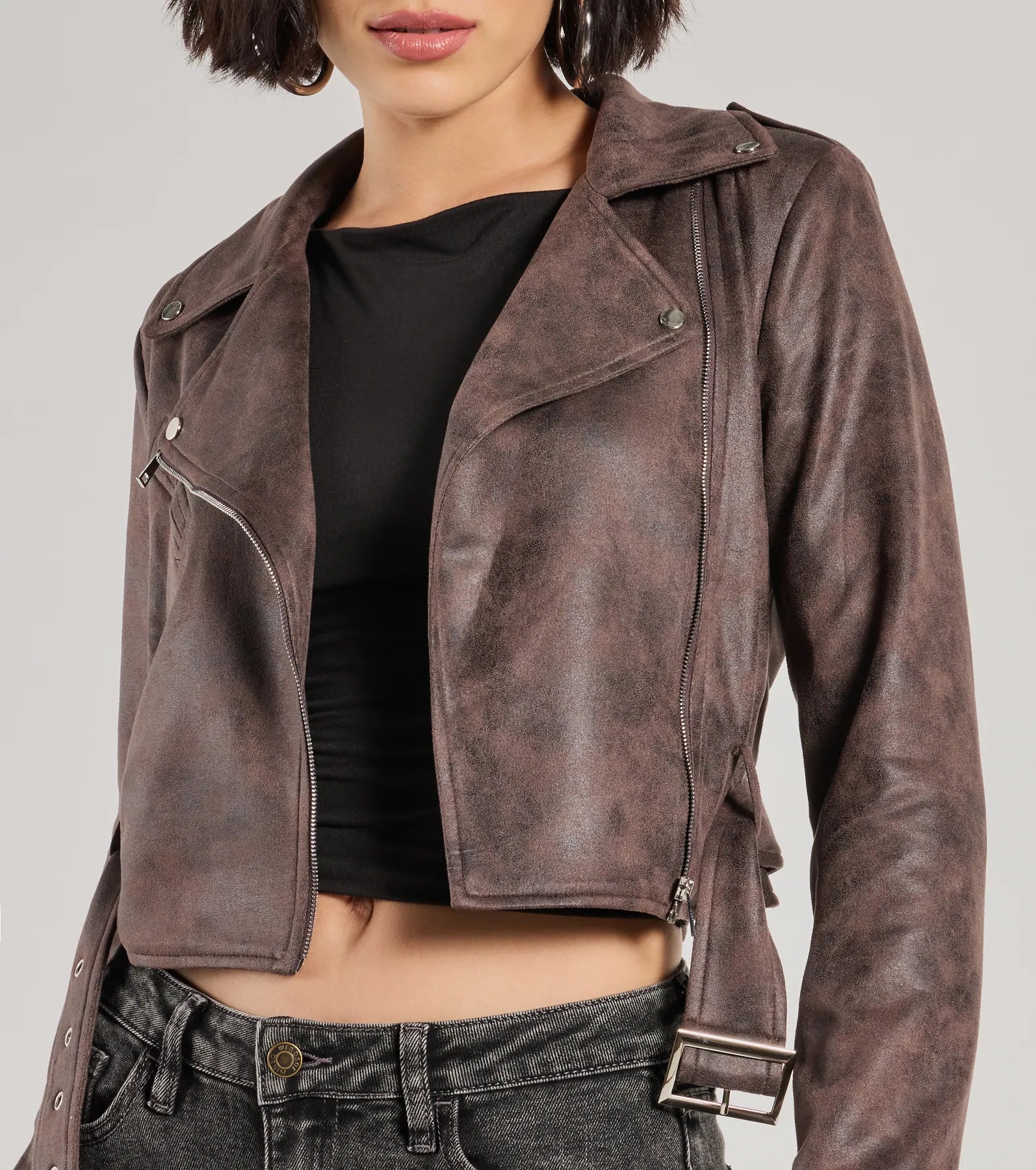 Cool Vibes Only Faux Suede Belted Moto Jacket - Image 5