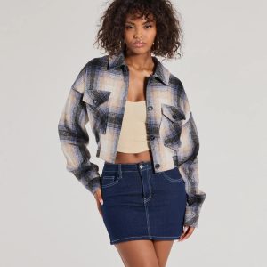 Casually Cozy Plaid Woven Cropped Shacket