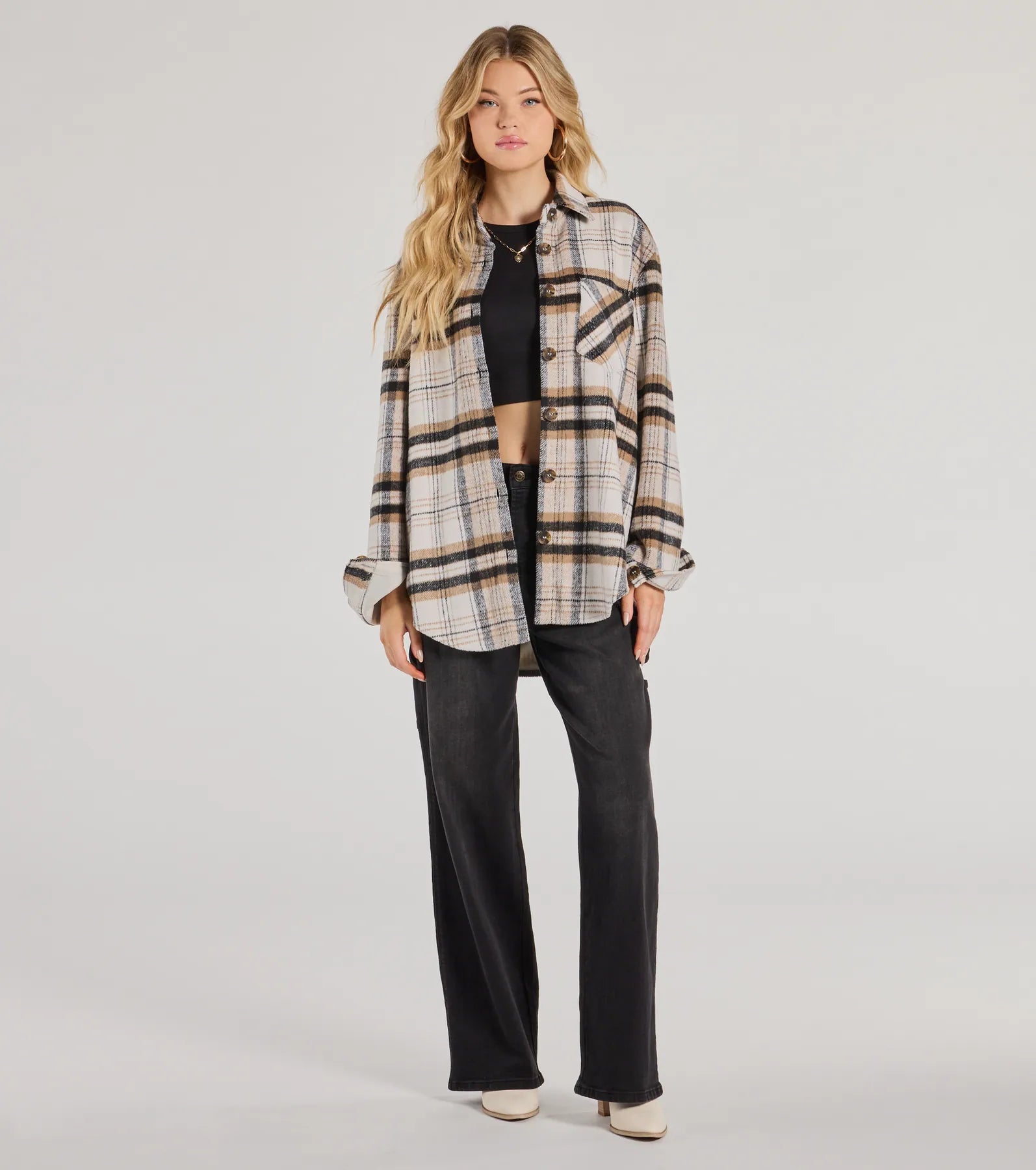 Cozy Layer Plaid Woven Shacket - Image 3