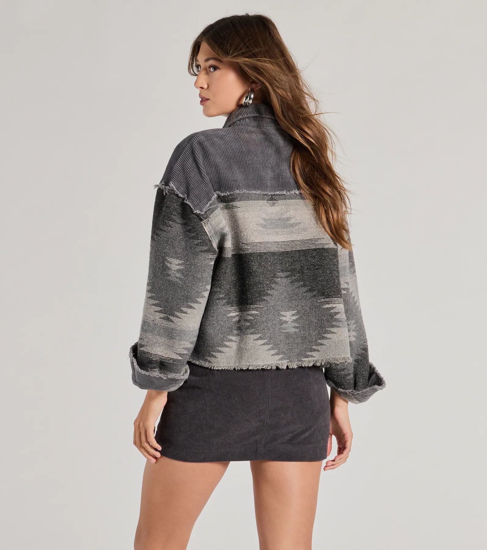 Western Trend Corduroy Trim Woven Shacket - Image 6