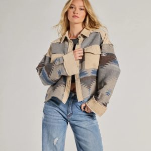 Western Trend Corduroy Trim Woven Shacket
