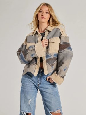 Western Trend Corduroy Trim Woven Shacket