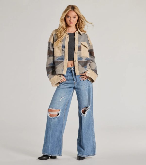 Western Trend Corduroy Trim Woven Shacket - Image 3