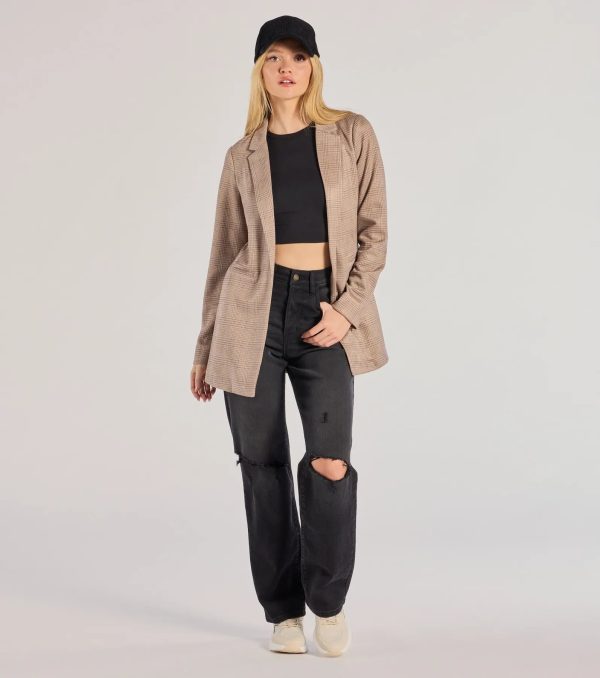 Chic Choice Plaid Faux Suede Blazer - Image 3