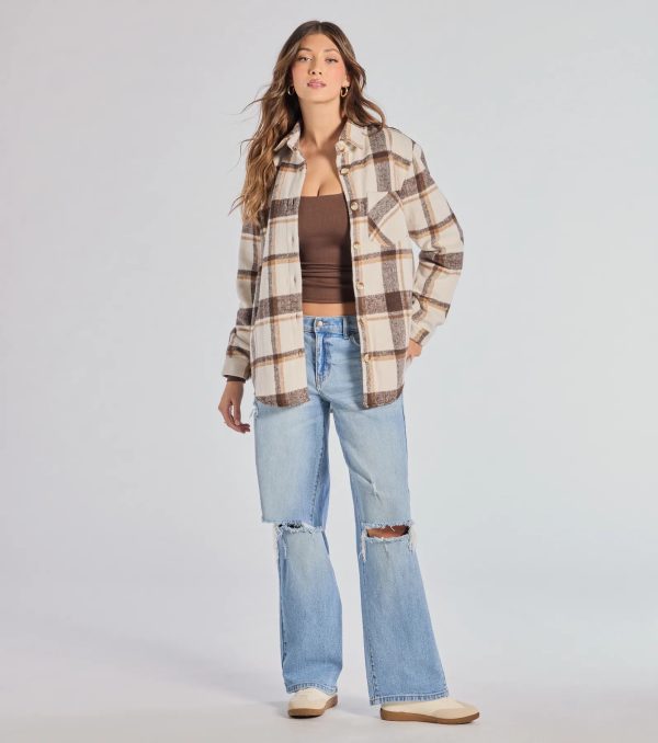 Comfy Trend Plaid Woven Oversized Shacket - Image 3