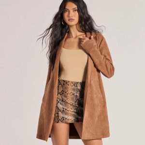 On The Move Faux Suede Long Blazer