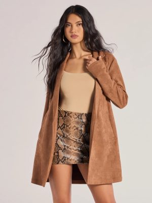 On The Move Faux Suede Long Blazer