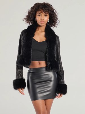 Diva Status Faux Fur Trim Crop Jacket