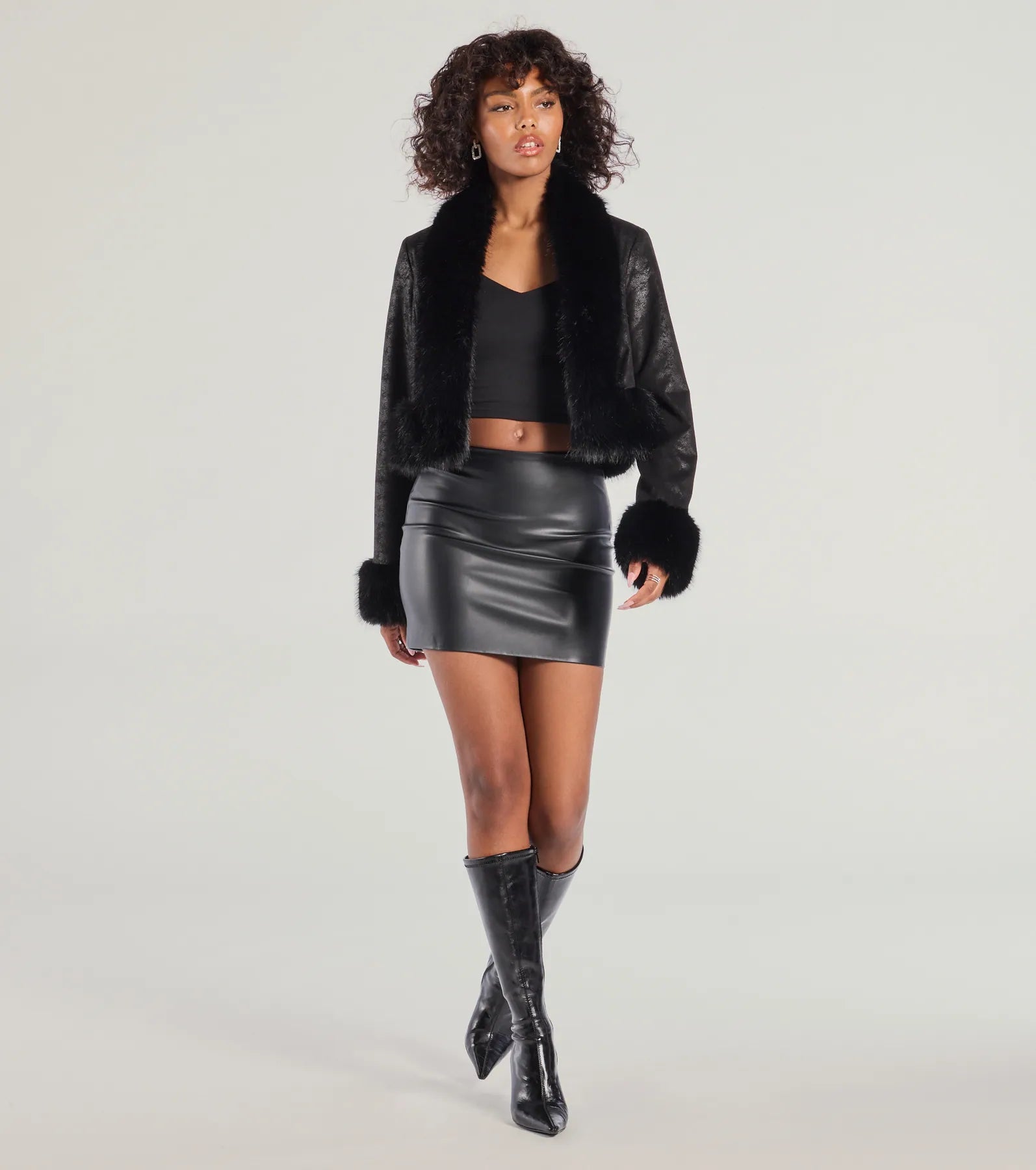 Diva Status Faux Fur Trim Crop Jacket - Image 3