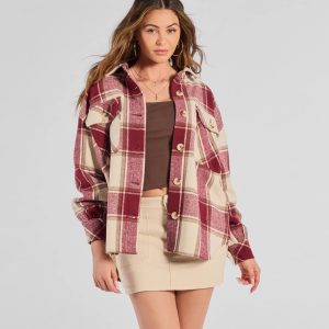 Comfy Cozy Vibes Plaid Woven Oversized Shacket