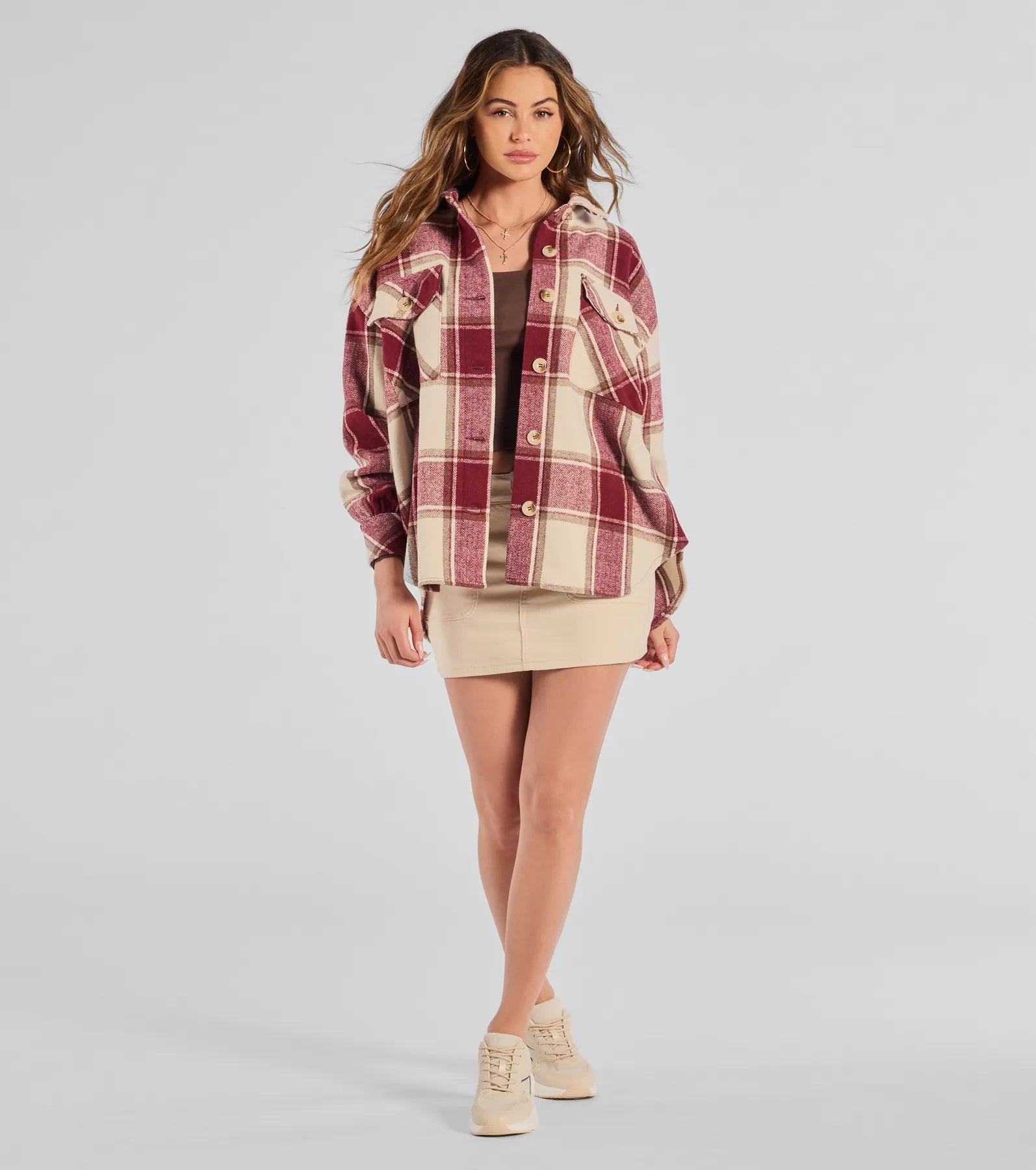 Comfy Cozy Vibes Plaid Woven Oversized Shacket - Image 3