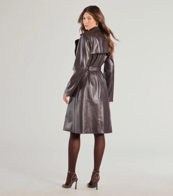 Iconic Muse Faux Leather Belted Trench Coat - Image 2