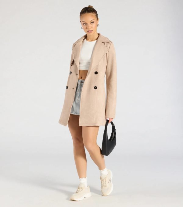 Eye For Style Belted Faux Suede Trench Coat - Image 2