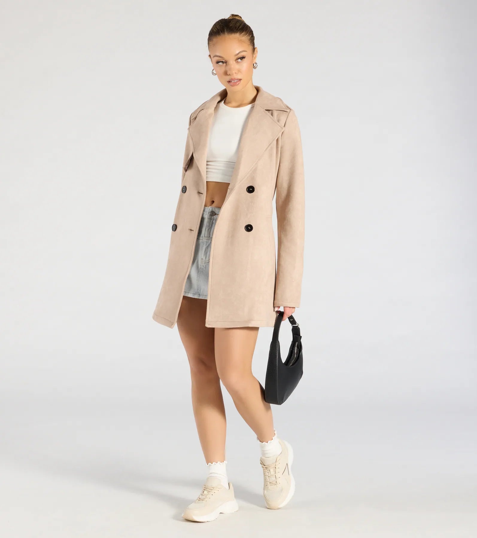 Eye For Style Belted Faux Suede Trench Coat - Image 2