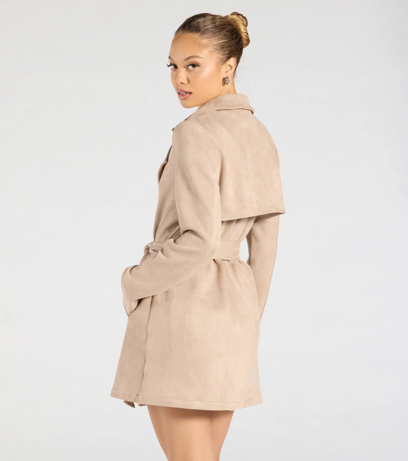 Eye For Style Belted Faux Suede Trench Coat - Image 3