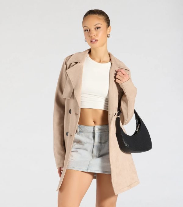 Eye For Style Belted Faux Suede Trench Coat - Image 4