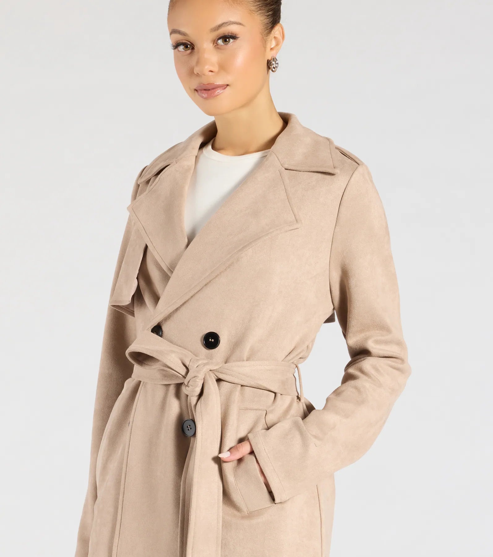 Eye For Style Belted Faux Suede Trench Coat - Image 5