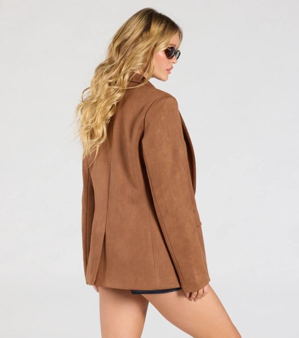Casual And Chic Faux Suede Oversized Blazer - Image 2