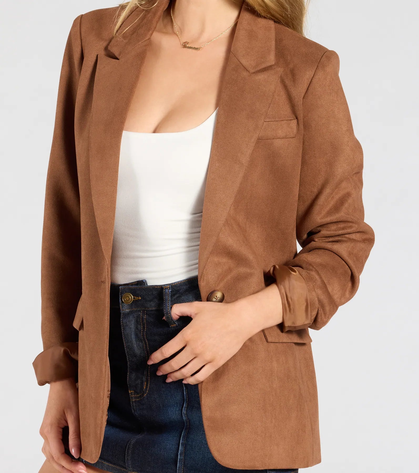 Casual And Chic Faux Suede Oversized Blazer - Image 4