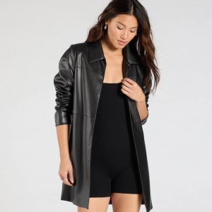 Effortlessly Sleek Faux Leather Oversized Blazer