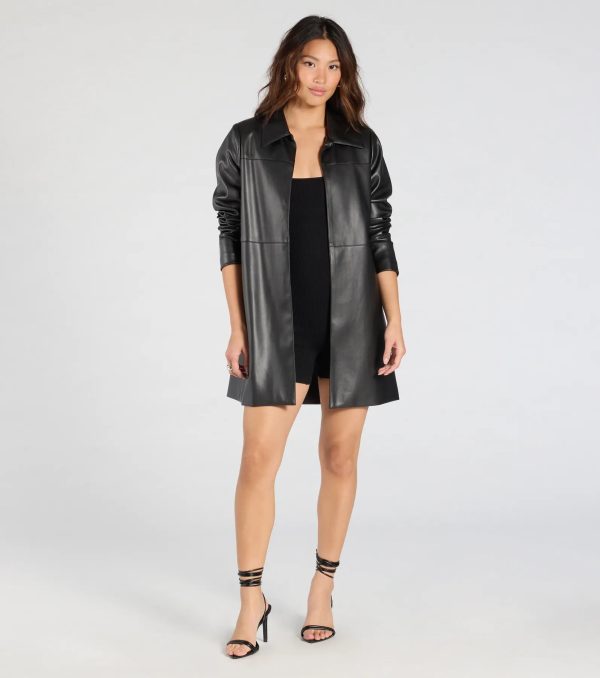 Effortlessly Sleek Faux Leather Oversized Blazer - Image 3