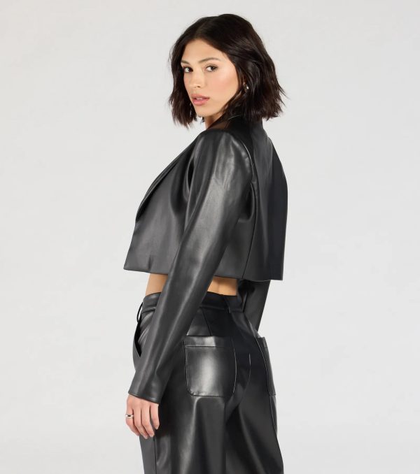 Chic Layer Faux Leather Cropped Blazer - Image 2