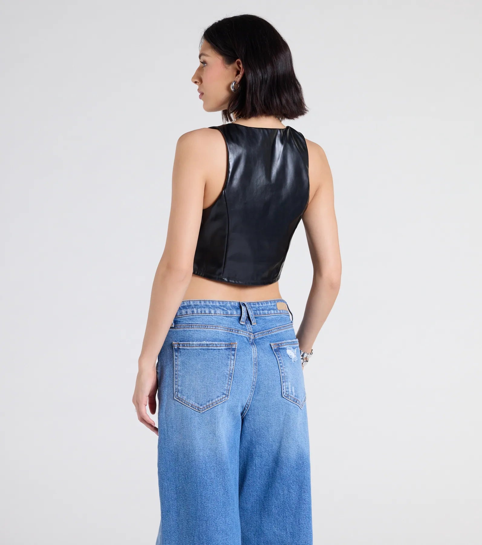 Here To Slay Faux Leather Cropped Vest - Image 3