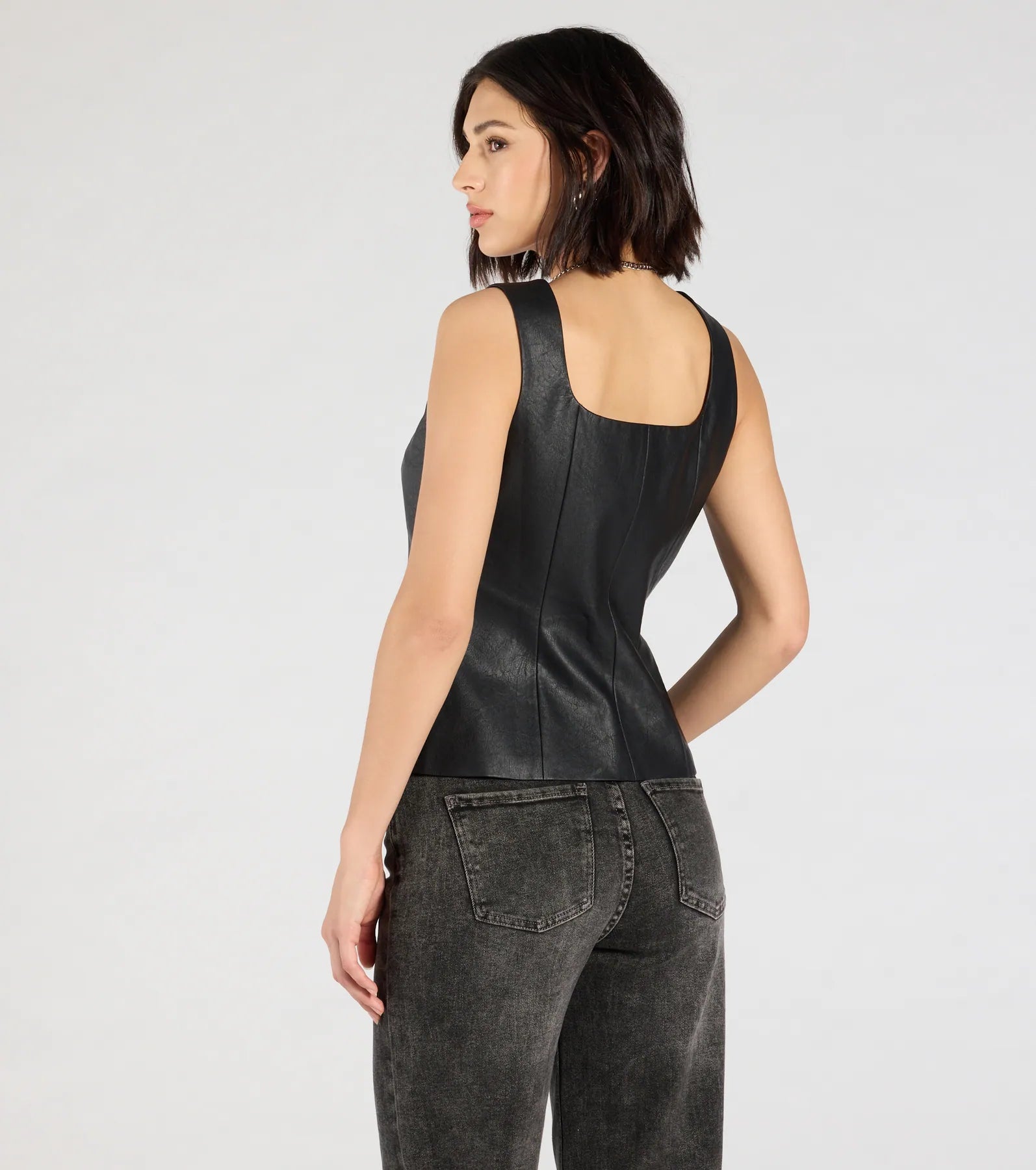 Fashionable Edge Button Down Faux Leather Vest - Image 3