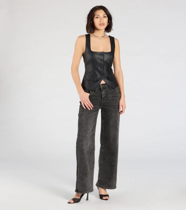Fashionable Edge Button Down Faux Leather Vest - Image 4