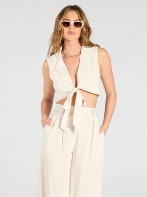 Beachy Chic Tie-Front Vest With Linen