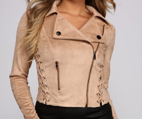 Lattice Faux Suede Moto Jacket - Image 3
