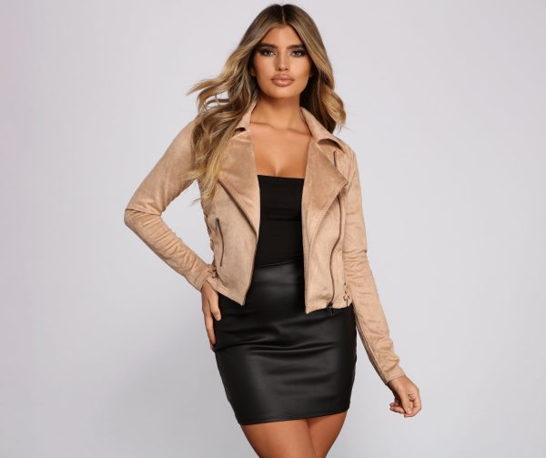 Lattice Faux Suede Moto Jacket - Image 5