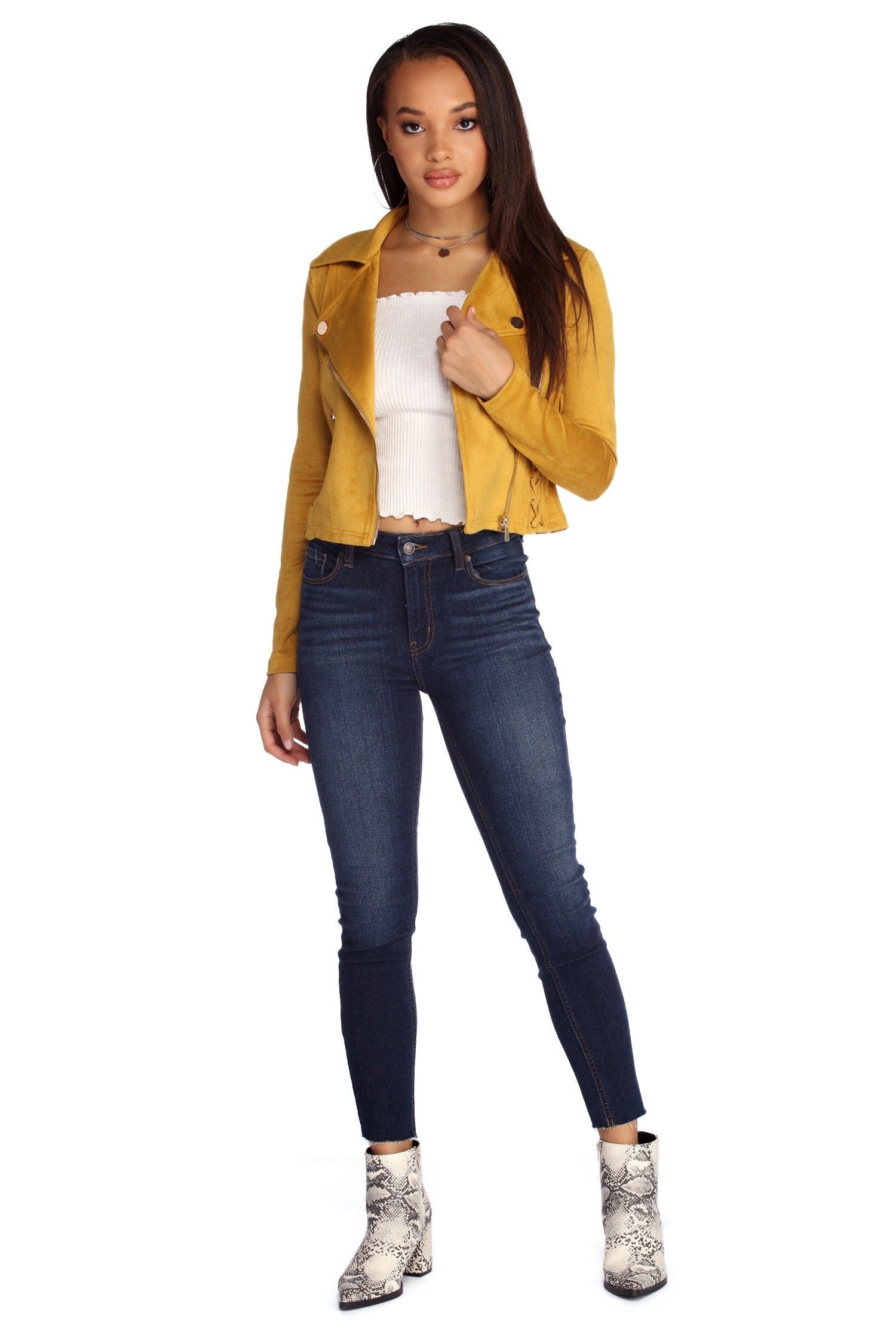 Lattice Faux Suede Moto Jacket - Image 7