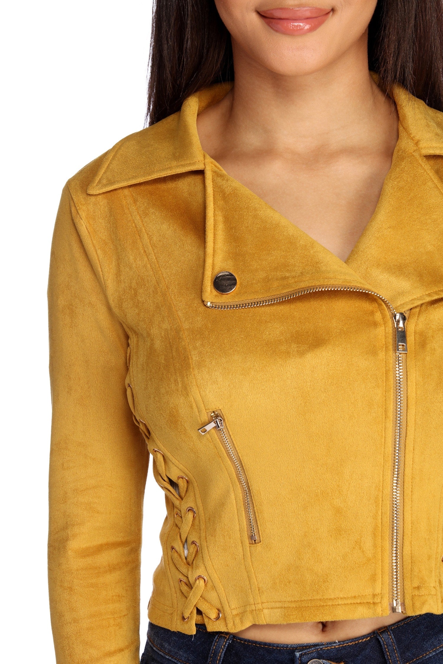 Lattice Faux Suede Moto Jacket - Image 9