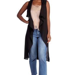 Drape Front Tie Waist Vest