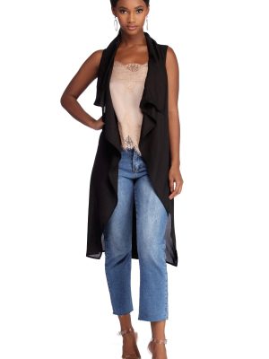 Drape Front Tie Waist Vest