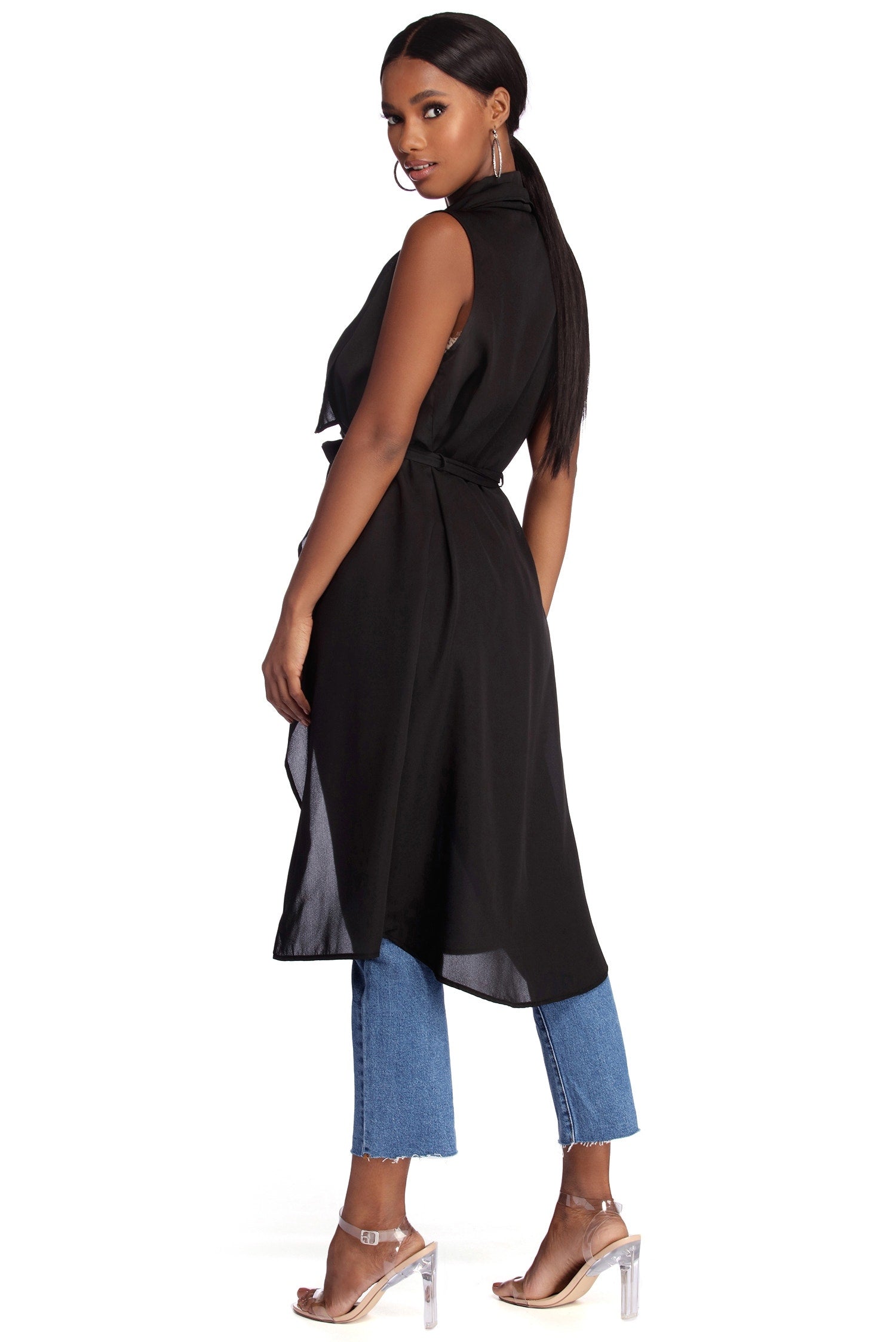Drape Front Tie Waist Vest - Image 3