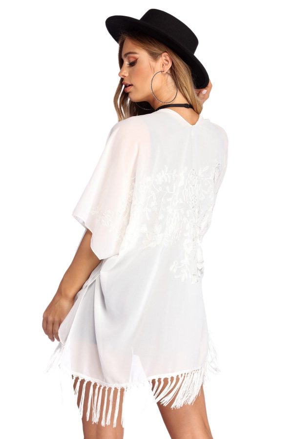 Embroidered Fringe Kimono - Image 3