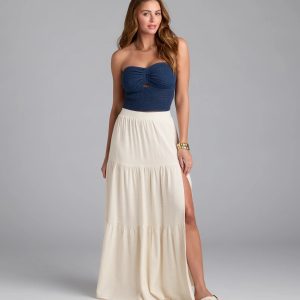 Coastal Breeze Linen High Slit Maxi Skirt