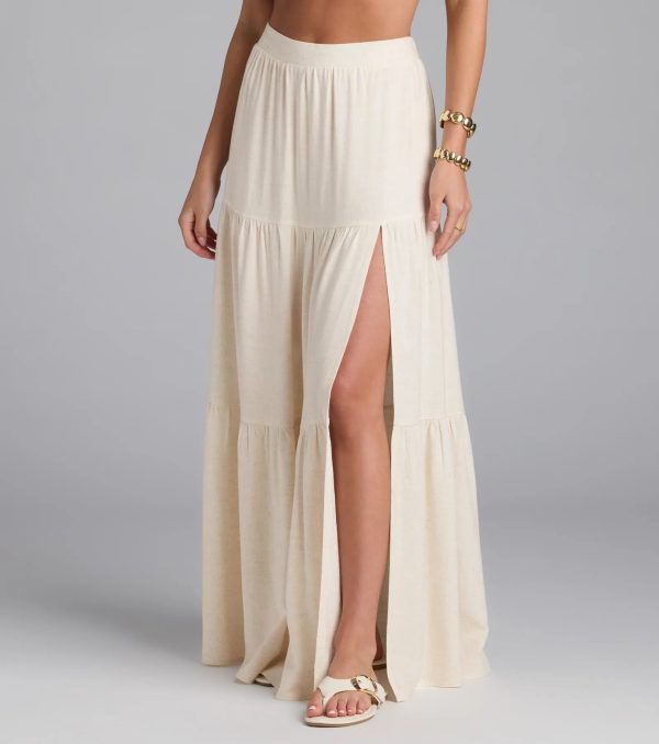 Coastal Breeze Linen High Slit Maxi Skirt - Image 4