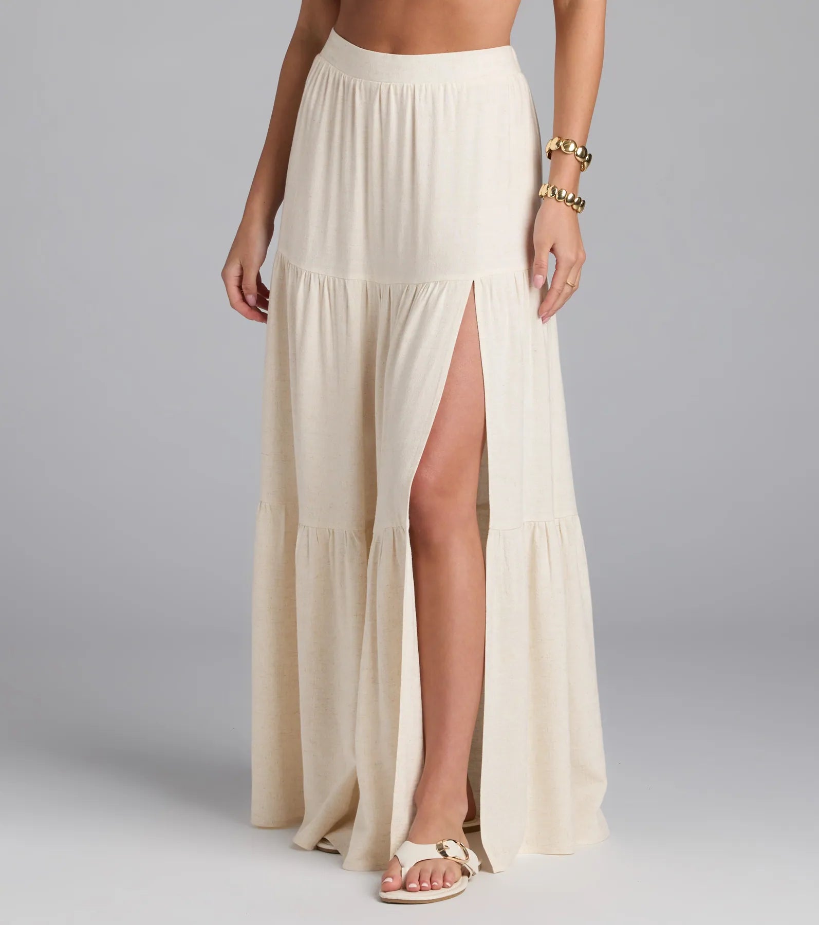 Coastal Breeze Linen High Slit Maxi Skirt - Image 4