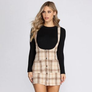 Trendy Chic Plaid Overall Skirt
