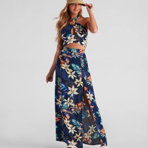 Cancun Vacay Tropical Slit Maxi Skirt