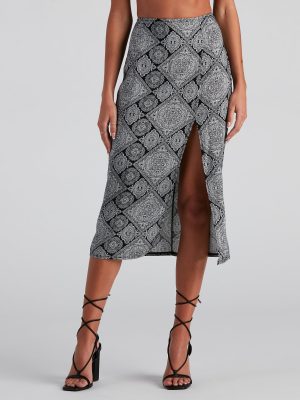 Challis Boho Slit Midi Skirt