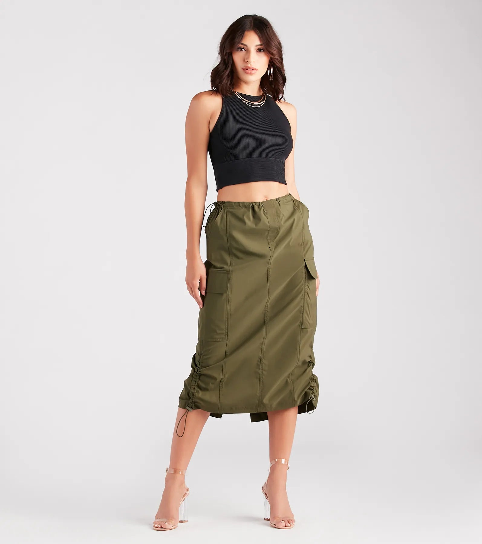 She's A Trendsetter Nylon Parachute Midi Skirt - Image 2