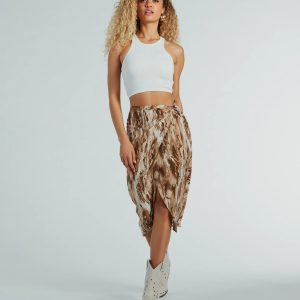 Drawn To You Marble Print Woven Midi Skirt