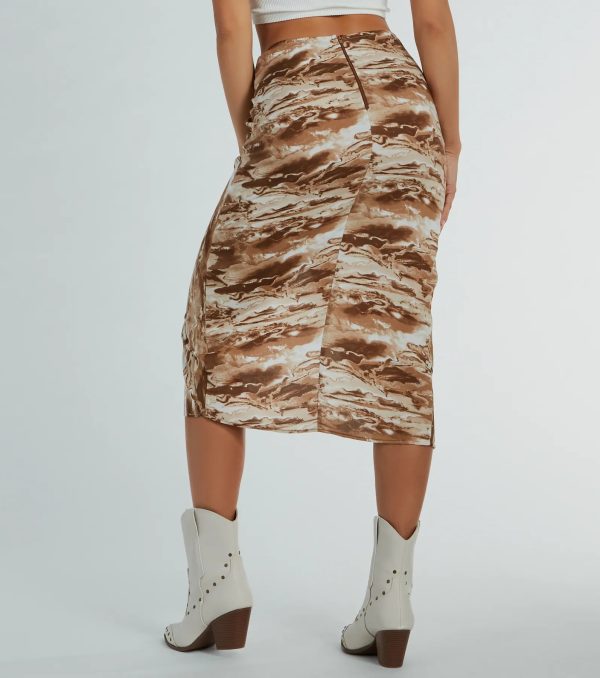 Drawn To You Marble Print Woven Midi Skirt - Image 3