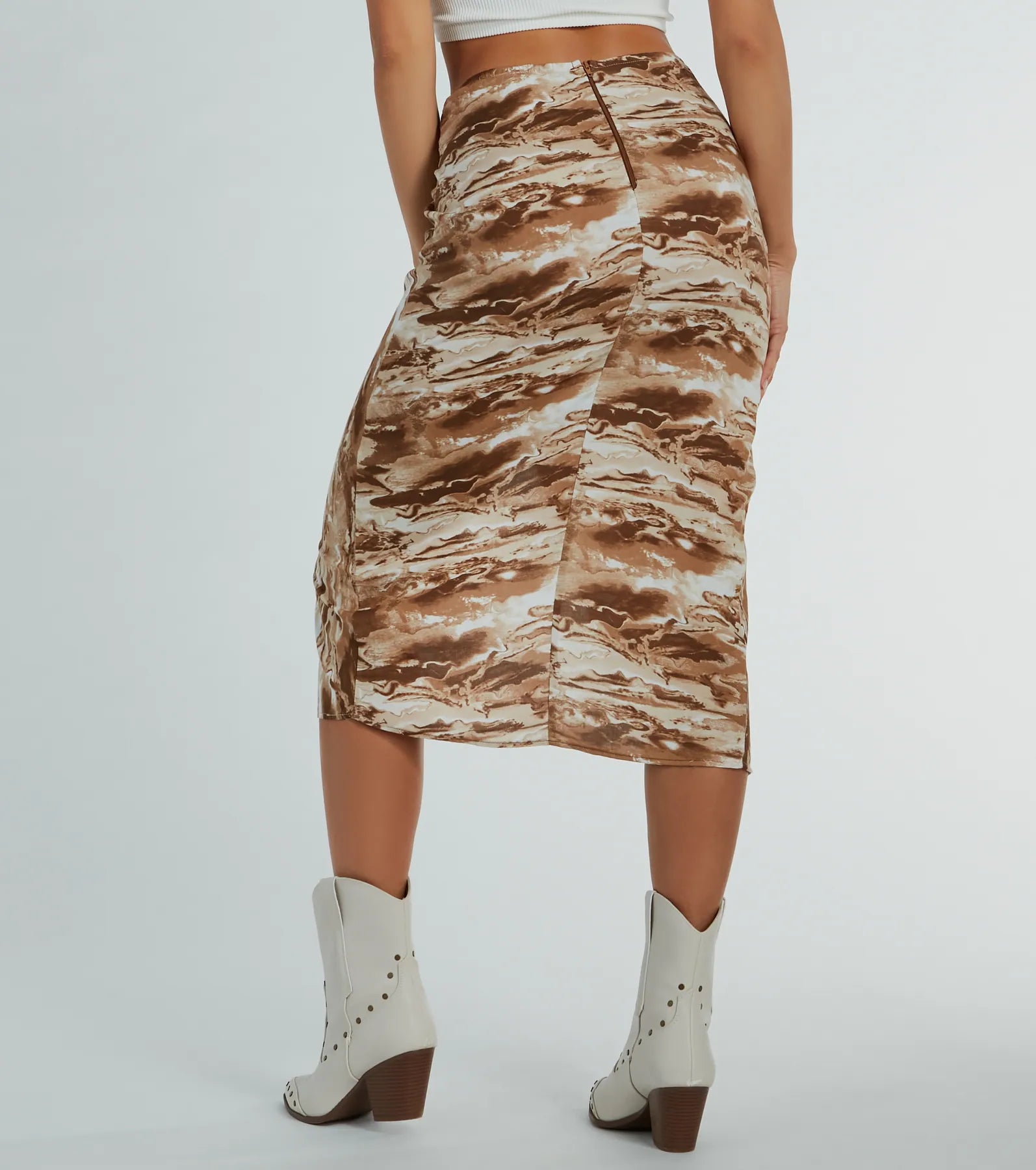 Drawn To You Marble Print Woven Midi Skirt - Image 3