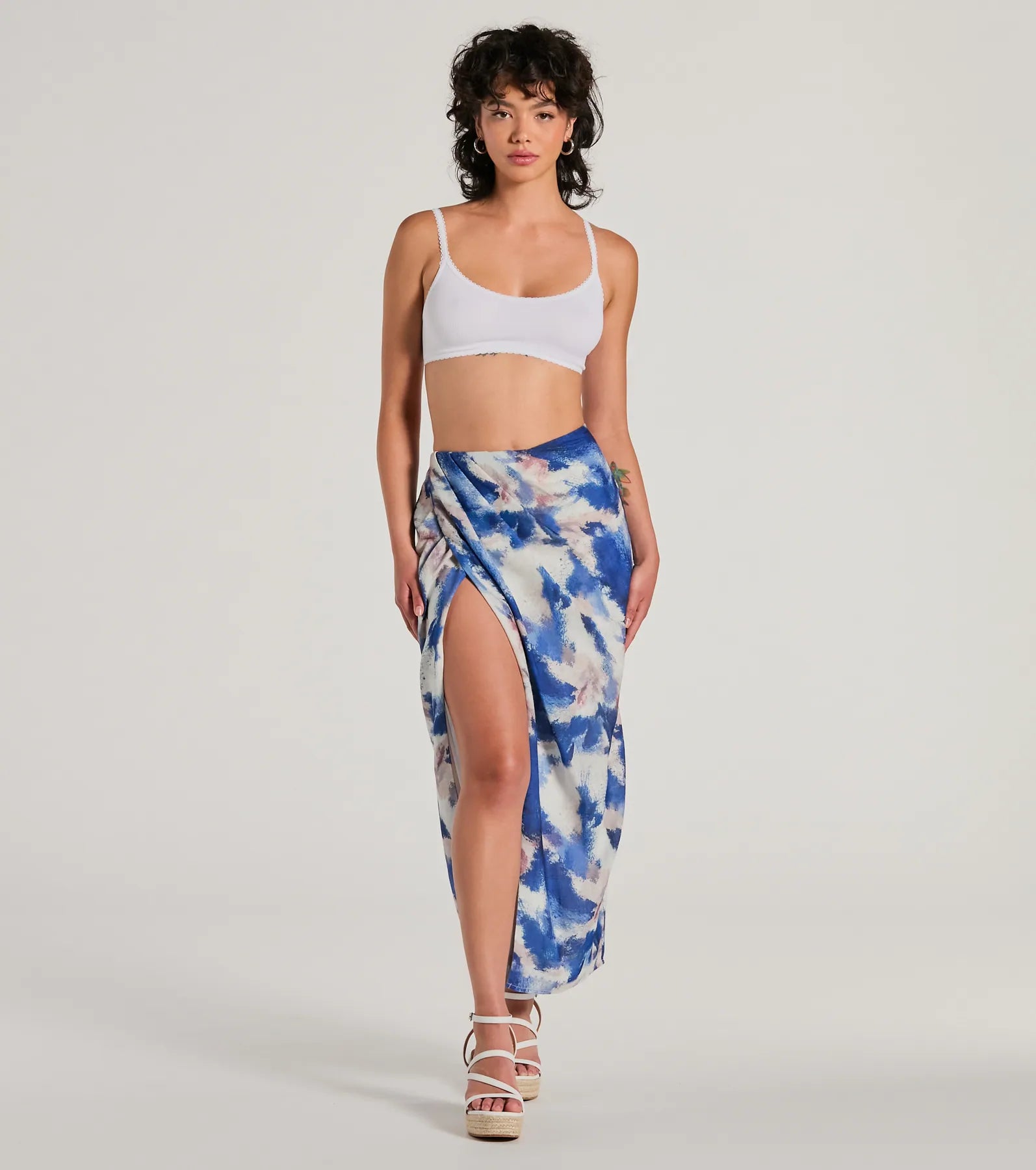 Chic Muse Watercolor Wrap-Slit Midi Skirt - Image 5