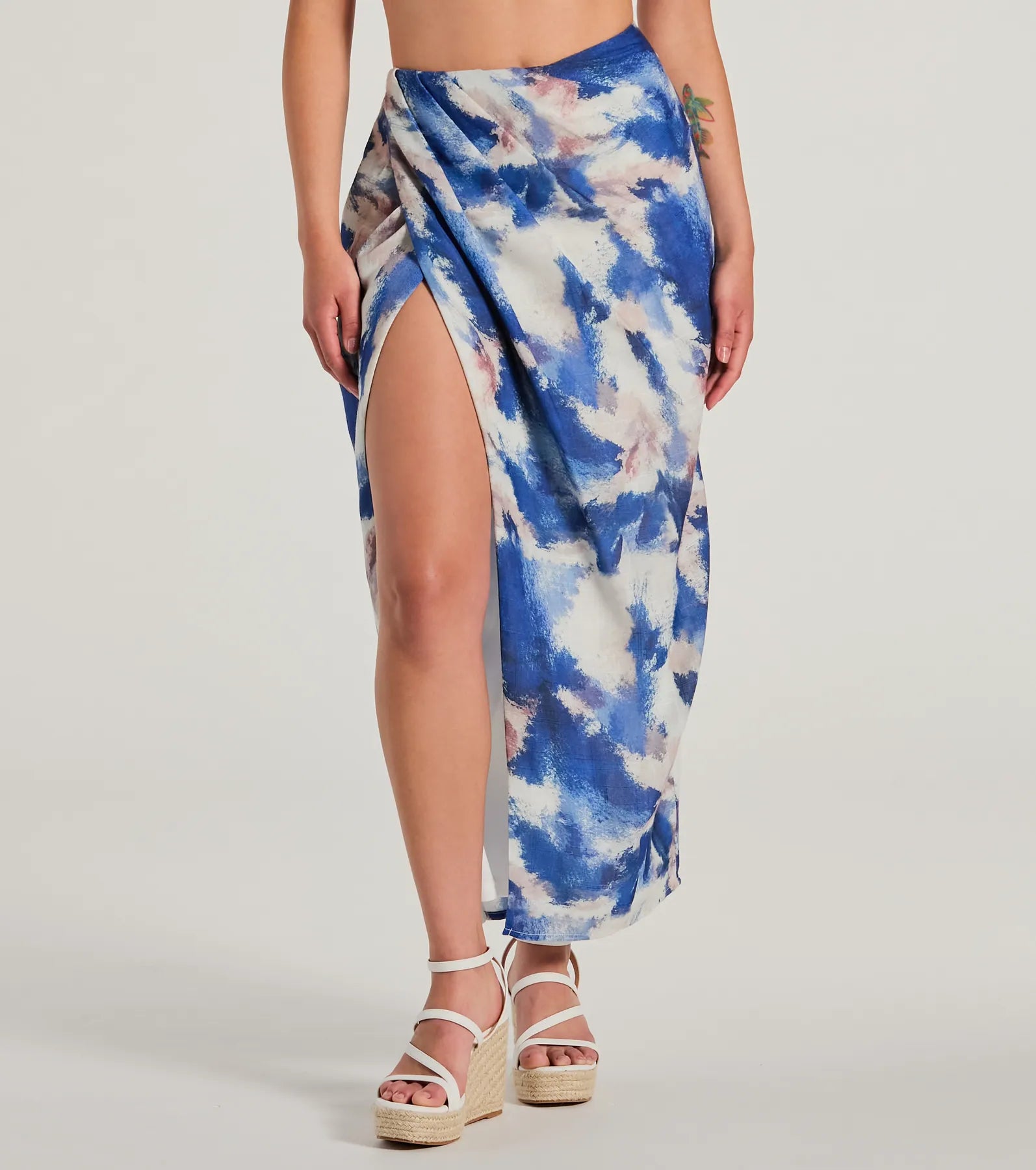 Chic Muse Watercolor Wrap-Slit Midi Skirt - Image 3